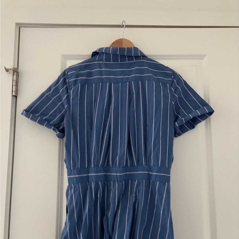 J. Crew Patch-Pocket Cotton Poplin Striped Shirtdress Coastal - Picture 5 of 7